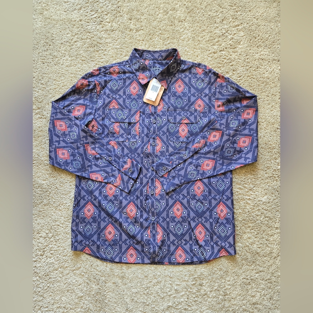 Reel Life Shirt Mens L Button Front Blue